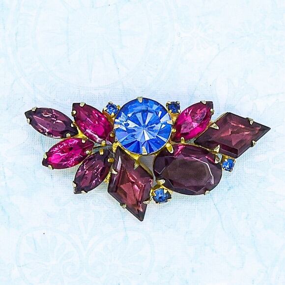 Juliana D & E Brooch Pin 2.5” Rhinestones Purple Pink Blue Rare Verified - Picture 1 of 6